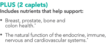 PLUS (2 caplets) Includes nutrients that help support:   Breast, prostate, bone and colon health *   The natural func   