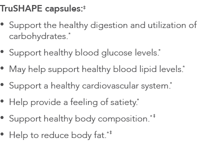 TruSHAPE capsules:    Support the healthy digestion and utilization of carbohydrates *   Support healthy blood glucos   