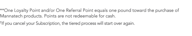  **One Loyalty Point and or One Referral Point equals one pound toward the purchase of Mannatech products  Points are   