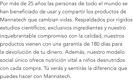 Por m s de 25 a os las personas de todo el mundo se han beneficiado de usar y compartir los productos de Mannatech qu...