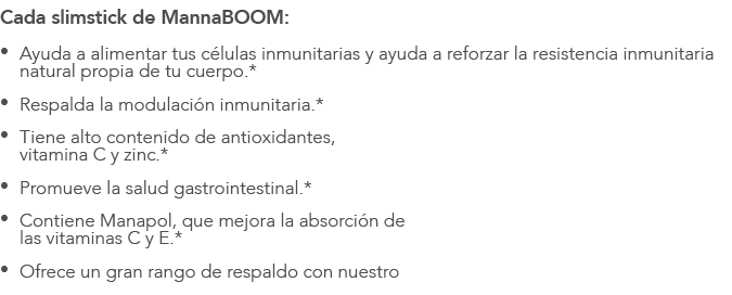 Cada slimstick de MannaBOOM: • Ayuda a alimentar tus c lulas inmunitarias y ayuda a reforzar la resistencia inmunitar...