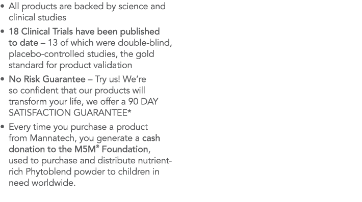    All products are backed by science and clinical studies    18 Clinical Trials have been published to date   13 of    