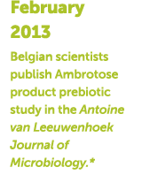 February 2013 Belgian scientists publish Ambrotose product prebiotic study in the Antoine van Leeuwenhoek Journal of    