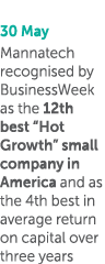30 May Mannatech recognised by BusinessWeek as the 12th best  Hot Growth  small company in America and as the 4th bes   