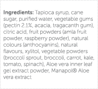Ingredients: Tapioca syrup, cane sugar, purified water, vegetable gums (pectin 2 1%, acacia, tragacanth gum), citric    