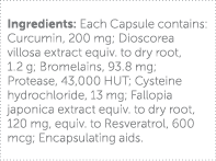 Ingredients: Each Capsule contains: Curcumin, 200 mg; Dioscorea villosa extract equiv  to dry root, 1 2 g; Bromelains   
