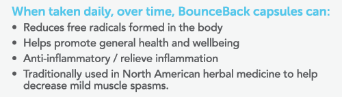 When taken daily, over time, BounceBack capsules can: Reduces free radicals formed in the body Helps promote general    