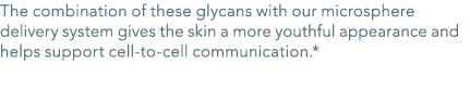 The combination of these glycans with our microsphere delivery system gives the skin a more youthful appearance and h   