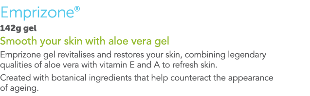 Emprizone  142g gel Smooth your skin with aloe vera gel Emprizone gel revitalises and restores your skin, combining l   