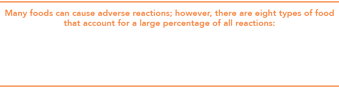Many foods can cause adverse reactions  however  there are eight types of food that account for a large percentage of   
