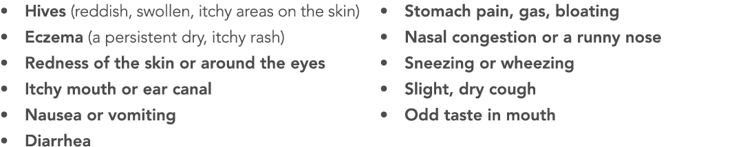 Hives  reddish  swollen  itchy areas on the skin  Eczema  a persistent dry  itchy rash  Redness of the skin or around   