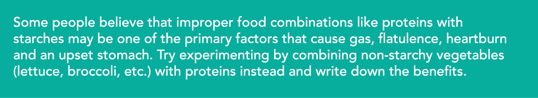 Some people believe that improper food combinations like proteins with starches may be one of the primary factors tha   
