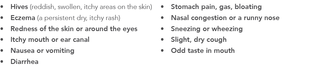 Hives (reddish, swollen, itchy areas on the skin) Eczema (a persistent dry, itchy rash) Redness of the skin or around   