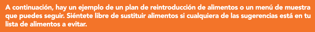 A continuaci n, hay un ejemplo de un plan de reintroducci n de alimentos o un men  de muestra que puedes seguir  Si n   