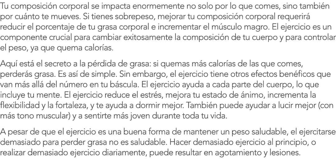 Tu composici n corporal se impacta enormemente no solo por lo que comes, sino tambi n por cu nto te mueves  Si tienes   